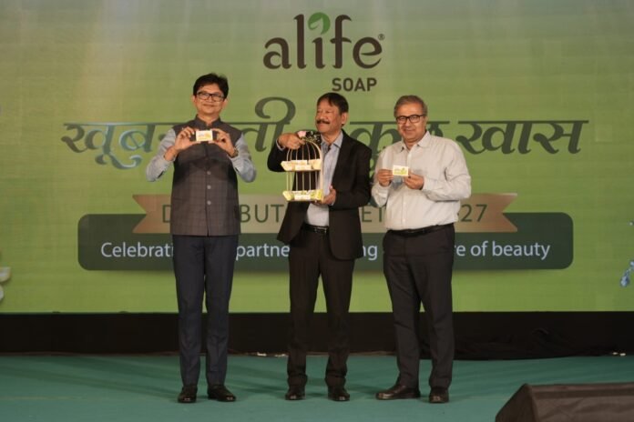 From (L to R) Saumin Seth, Chief Operating Officer, Angshu Mallick, Executive Deputy Chairman and Mukesh Mishra, Joint President, Sales & Marketing launching the new packaging of Alife Soap.